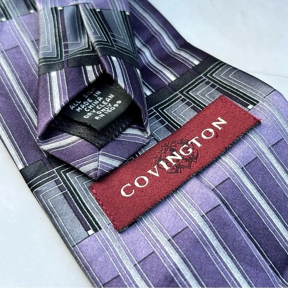 Covington 60” Purple and Black Geometric Men's Tie